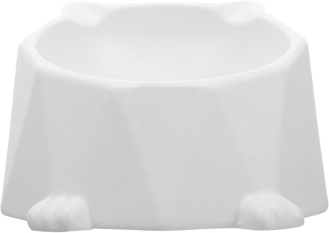 LALAFINA Raised Ceramic Cat Bowl Elevated Pet Feeding Dish Anti-Spill White Single Bowl for Cats and Small Dogs