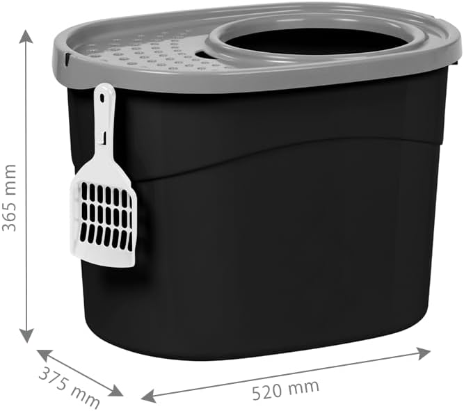 Iris Ohyama Cat Litter Box with Scoop, Up to 7kg, Black/Gray, Top Entry, Cat Litter Tray, Enclosed, for Kitten, High Sided, Hooded, Large, Jumbo, BPA Free, Deep, Easy to Clean, TECL-20