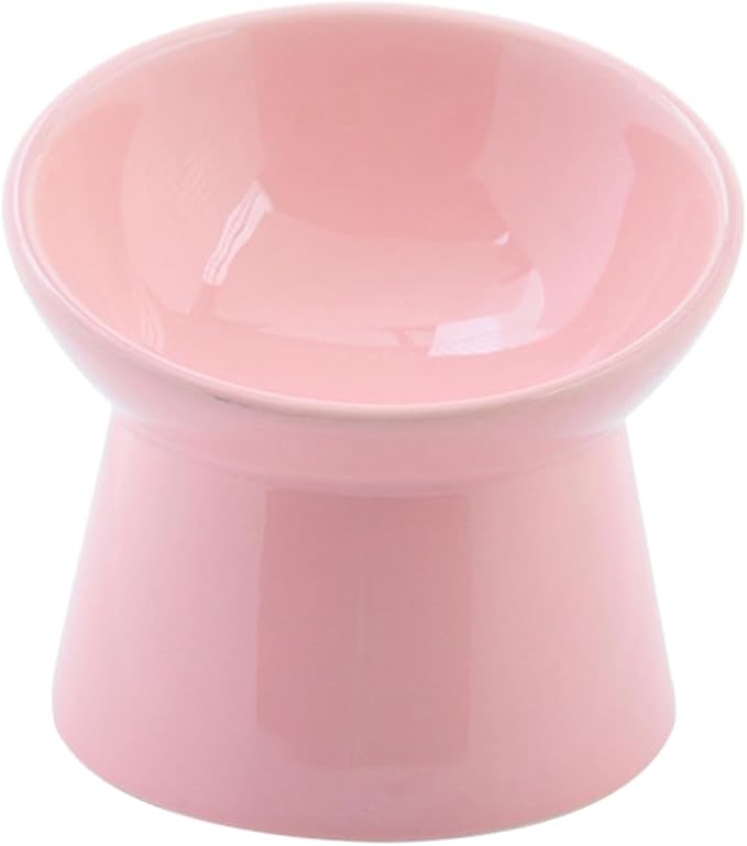 FRCOLOR Ceramic Raised Pet Food Bowl with Slanted Edge for Neck Protection, Pink Cat and Dog Feeder Bowl Suitable for Cats and Small Dogs in Feeding Watering Supplies