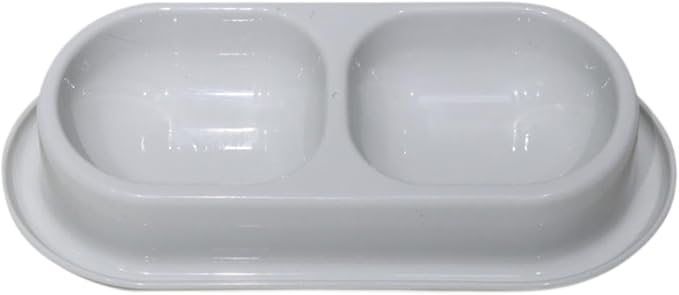 Cat Feed Bowl Drinking Feeding Dish Function Nonslip PP Material Easy to Clean Suitable for Cats Dogs, Light Gray