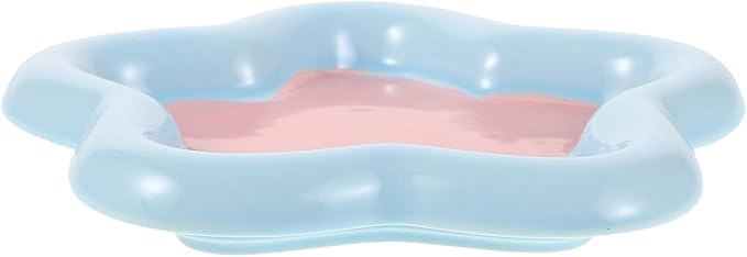 Cabilock Ceramic Pet Bowl for Cats and Dogs Whisker-Friendly Shallow Star-Shaped Dish Small Size Blue and Pink Suitable for Wet and Dry Food Feeding and Watering