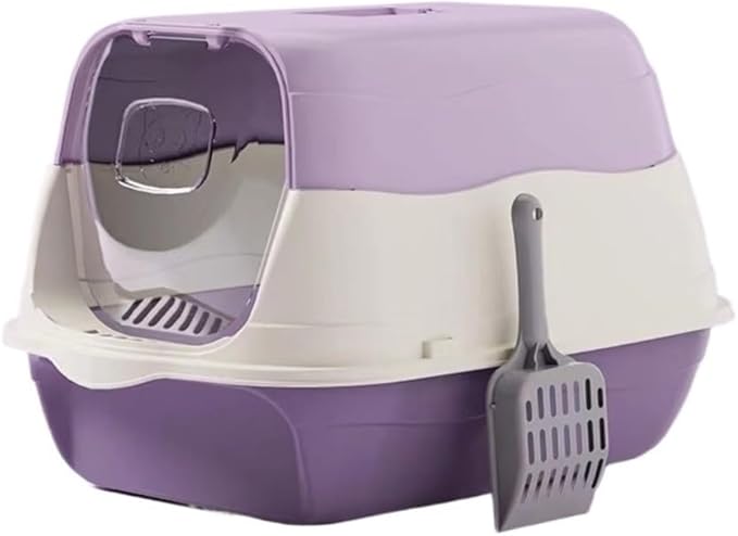 Pet Supplies, Nclosed Cat Litter Box with Lid & Scoop,Control Hooded Tray(Purple)