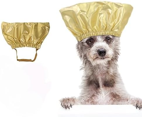 Pet Shower Cap -Reusable Dog Shower Hat Ear Covers Cat Bathing Cap with Adjustable Strap Prevent Water in Ears Elastic Headgear for Cat Dog Kitten Puppy (Gold,M)