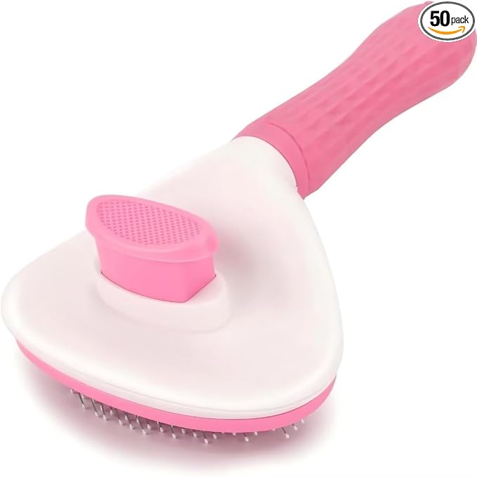 Pet Comb Dogs Cats Hair Removal Brush,One-click Auto Grooming Tools Puppy Kitten Slicker Brushes for Shedding,Pet Long or Short Hair Self Cleaning Massage Tool Removes Tangles & Loose Fur(Pink)