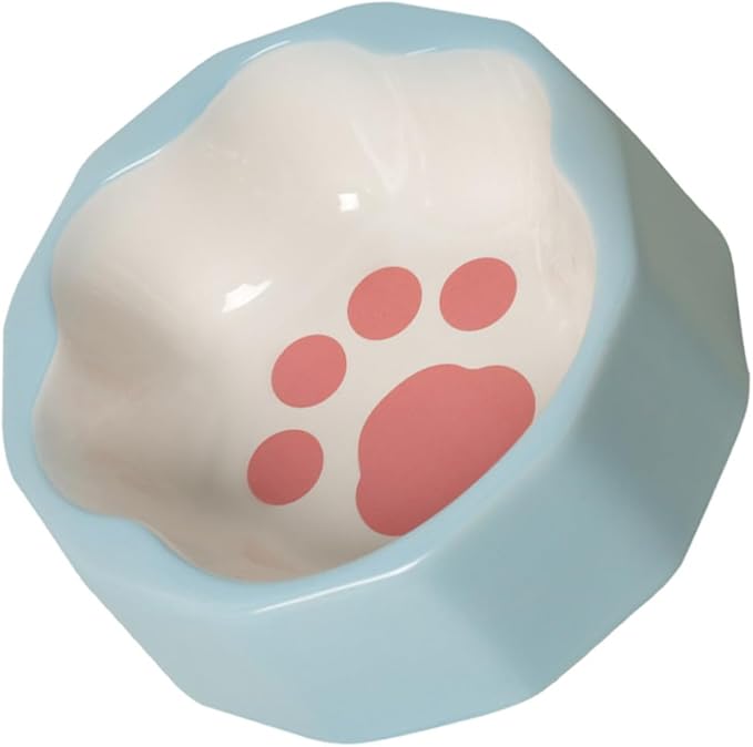 Ceramic Pet Bowl with Tilted Design Blue Small Cat Feeder Dish Suitable for Cats and Dogs Indoor Feeding and Watering