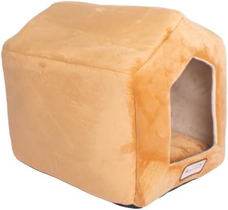 Maykoosh Cat Bed House Shape Velvet Soft Plush Cozy Pet Bed Beige & Brown