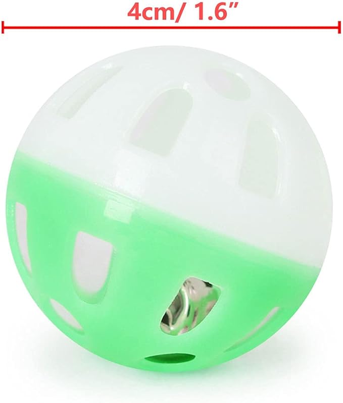 VOVIGGOL 12PCS 4CM Cat Toy Ball with Bell, Pet Ball Kitten Toy with Bell Cat Jingle Balls for Cats Kitten, Plastic Jingle Balls Pounce Chase Rattle Toys, Random Color