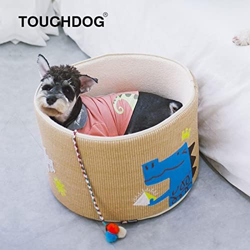 Pet Life ® Touchcat 'Clawver Nest' Rounded Kitty Scratcher Furniture Cat Bed Lounger with Scratching Exterior Shell and Built-in Hanging Teaser Cat Toy