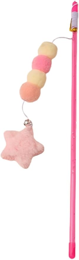 BWESOO Pink Cat Stick Toy Elastic Rope Plush Ball Star Pendant Bite-Resistant Comfortable Grip Relieve Boredom Handmade Kitten Teaser Wand Cat Mice and Animals Toys