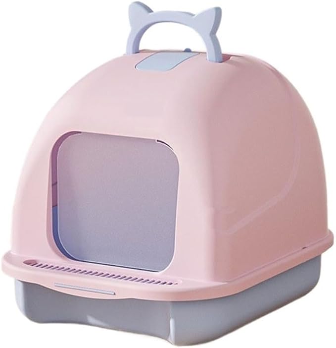 Pet Supplies, Enclosed Cat Litter Box with Lid & Scoop,Leakproof, Easy Clean, Non-Stick(Pink)