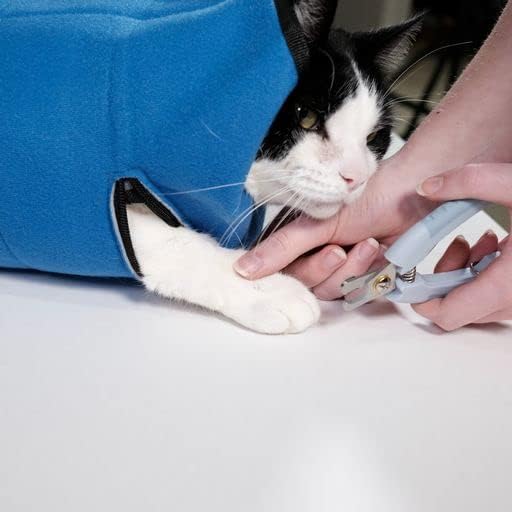 Jokari Animal Hugger Wrap Bag Carrier to Groom Cats, Pets, and Small Dogs or Kittens. Clip Nails, Brush Fur or Hair, Hold Furry Friends Snug and Safe. Great Grooming Kit Supplies for Pet Baths (Blue)