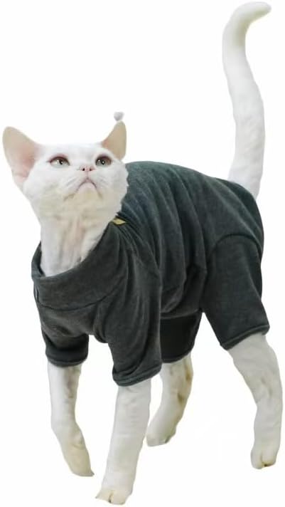 Sphynx Cat Sweater –Hairless Cats Shirt Pullover Kitten T-Shirts with Belly-Wrap Protection, Soft-Stretch Winter Clothes for Hairless Cats, Indoor Kitten Apparel (Dark Grey, S)