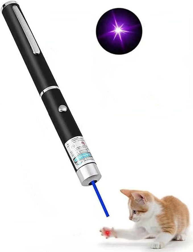 Laser Pointer for Cats Dogs Pet Interactive Toys Laser Presentation Remotes Blue Purple Light Laser Pointer for Cats Chargeable (1 PCS Pack Blue Light, Without Battery)