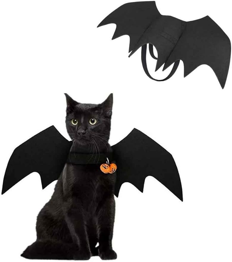 Cat Halloween Costume Bat Wings with Pumpkin Jingle Bells Pet Apparel Halloween Party Dress Up Accessories for Cats & Dogs