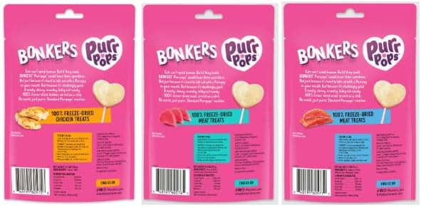 Purrpops Freeze Dried Lollipop Cat Treats, Chicken, Tuna, and Salmon Flavor, Treats for Training, for All Breeds and Ages, Food Topper (12 Pieces) 3-Pack