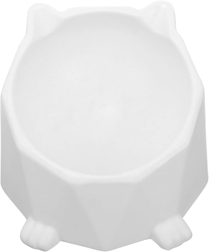 OUNONA Raised Ceramic Cat Bowl for Feeding and Drinking, White Single Elevated Pet Food and Water Dish for Cats and Dogs, Anti-Spill Design Protects Neck and Spine, Suitable for Indoor
