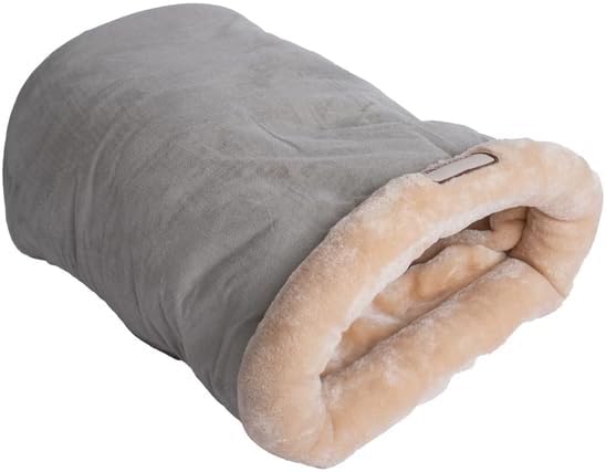 HomeStock Soft Cave Cat Bed - Plush Faux Fur & Suede - Machine Washable - Skid-Free Base - Sage Green & Beige