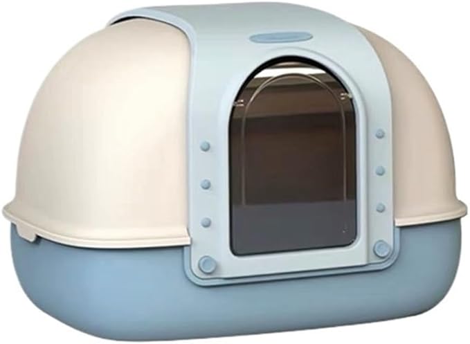 Pet Supplies, Large Covered Cat Litter Box, Anti-Splash Enclosed & Easy Clean, w/Scoop & Mat(Blue)
