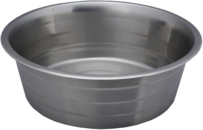 INDIPETS Standard Feeding Dishes with Laser Etched Silver Stripe: Pet Water and Food Bowl | 5 Quart, Stainless Steel (PN: 800228)