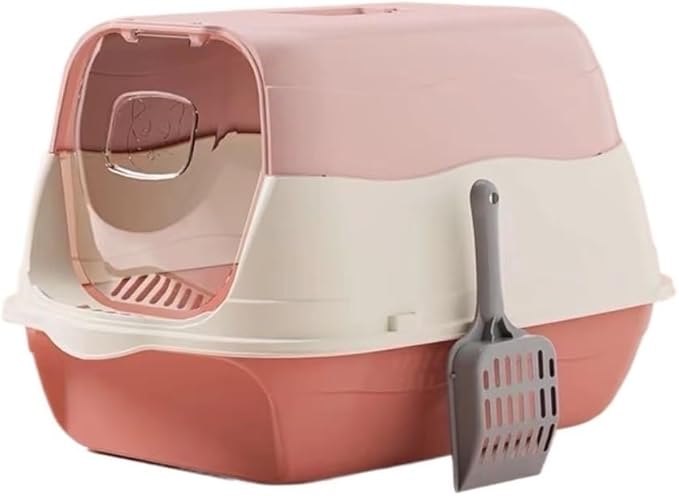 Pet Supplies, Nclosed Cat Litter Box with Lid & Scoop,Control Hooded Tray(Pink)