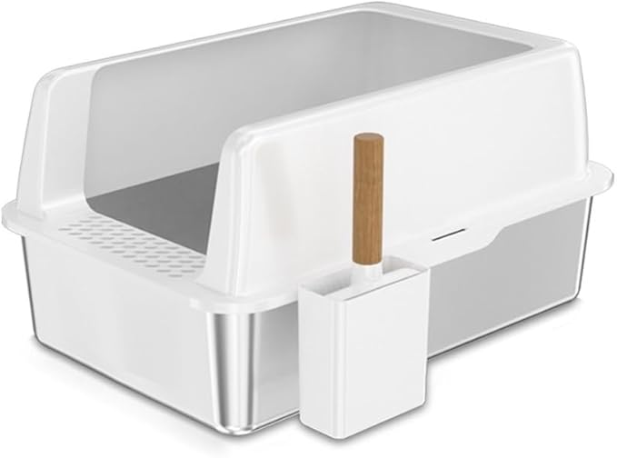 Pet Supplies, Stainless Steel Cat Litter Box, High Sides with Scoop, Easy Clean Non-Stick for Multi-Cats