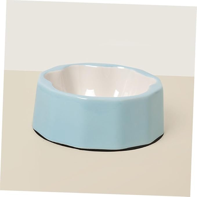 Kichvoe Ceramic Pet Feeder Bowl with Tilted Design, Blue Small Cat and Dog Food Dish, Cute Animal Paw Print Bowl for Indoor Feeding and Watering