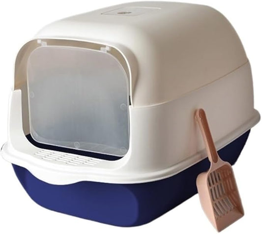 Pet Supplies, Large Enclosed Cat Litter Box with Lid & Scoop,Blackout Privacy Design(Blue)