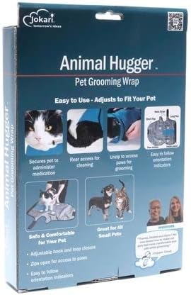 Jokari Animal Hugger Wrap Bag Carrier to Groom Cats, Pets, and Small Dogs or Kittens. Clip Nails, Brush Fur or Hair, Hold Furry Friends Snug and Safe. Great Grooming Kit Supplies for Pet Baths (Blue)