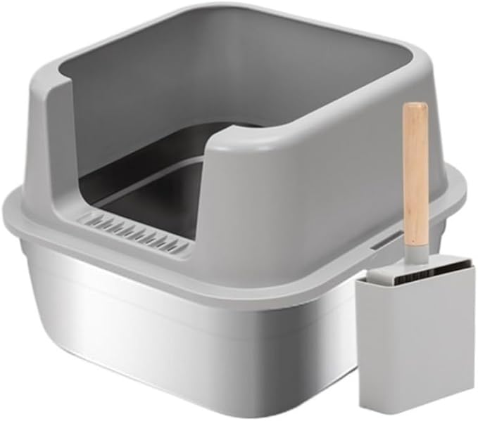 Pet Supplies, Stainless Steel Cat Litter Box, Extra Large High Sides with Scoop, Non-Sticky & Easy Clean