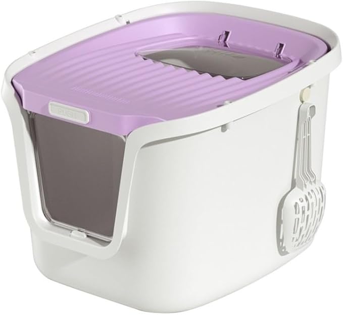 Pet Supplies, Covered Cat Litter Box with Scoop & Teaser Stick, Large Semi-Enclosed for All Cats(Large)