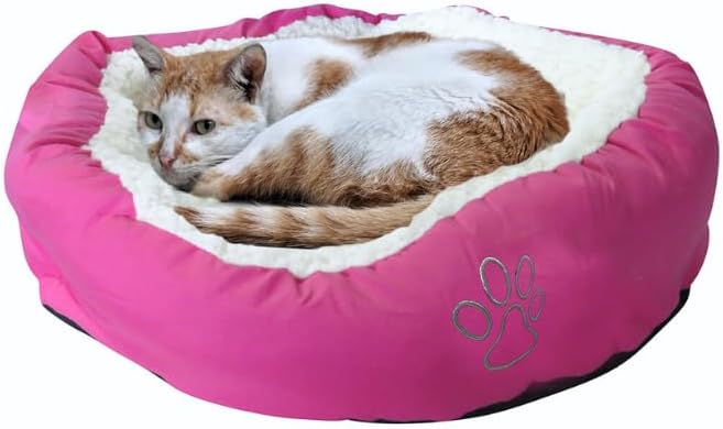 Evelots Calming Donut Cat Bed - Warm Pet Bed for Cats and Small Dogs - Anti-Anxiety Cozy Cuddler - Removable Soft Plush Cushion - Machine Washable - Non-Slip Bottom - Pink