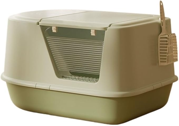 Pet Supplies, Hooded Cat Litter Box, Large Enclosed Pan for Small & Big Cats(Green)