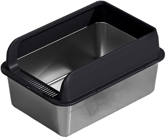 Pet Supplies, Stainless Steel Cat Litter Box,Large Metal, Non-Stick for Cats & Rabbits(Black)