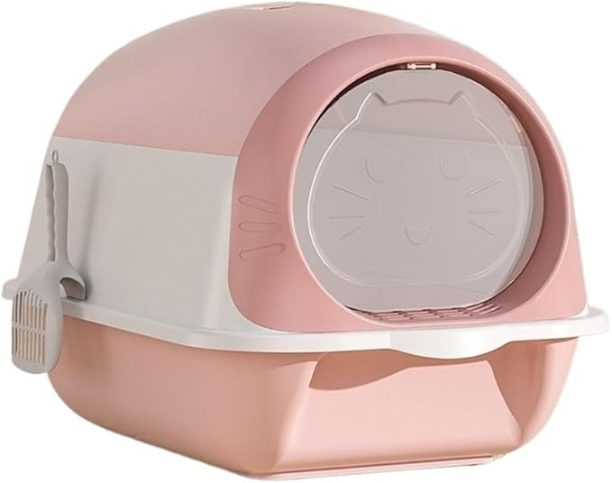 Pet Supplies, Hooded Cat Litter Box with Scoop, Large Enclosed Kitty Pan(Pink)