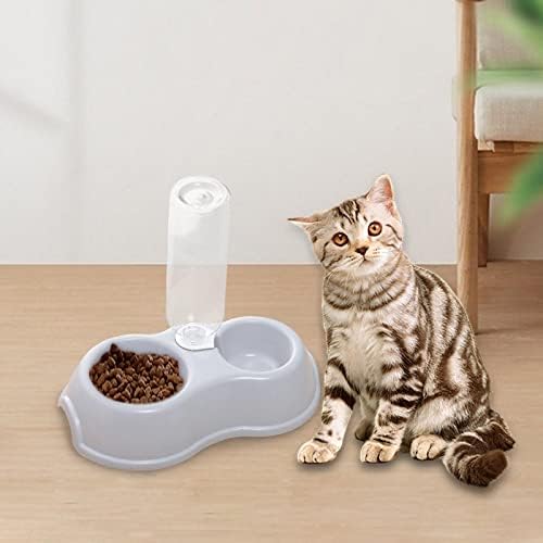 2 in 1 Double Cats Dogs Bowls Puppy Feeder Pets Water and Food Bowl Set for Drinking, Watering, Kitty, Small Animals, Kitten (Gray)