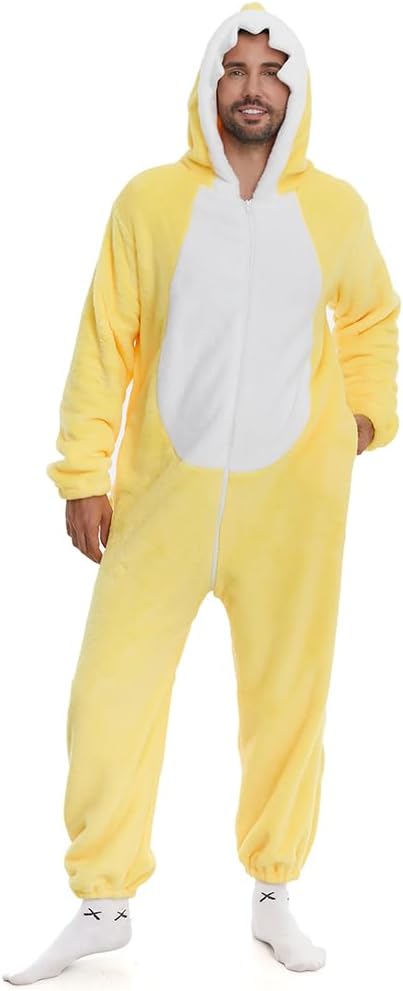 HSCTEK Fuzzy Teddy Fleece Adult Onesies Pajamas - Teen Long Sleeve Zip Up Hooded Blanket Sleep - One Piece Costume