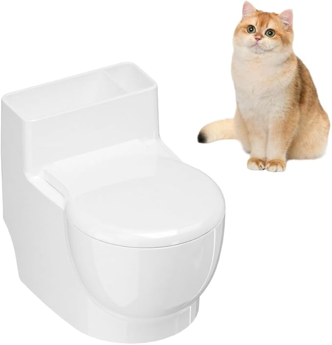 Toilet Shape Cat Bowl, Wall Mounted Hanging Pet Feeder with Stainless Steel Bowl, Flip Lid Cover, Stop Cats Drinking from Toilet