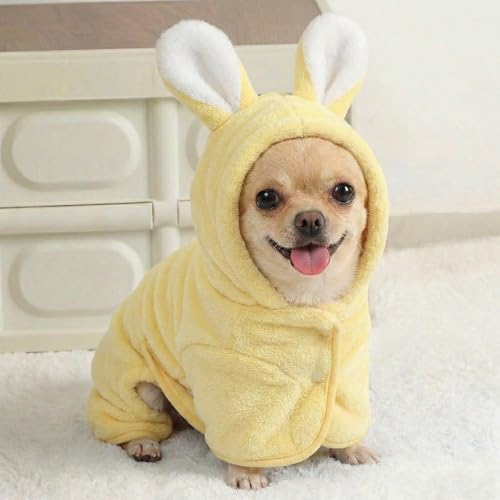 Dog Bathrobe Super Absorbent Towel for Small Dogs Cats Fast Drying Dog Robe Coat with Hood Puppy Cat Bath Towel Wrap Pet Grooming Supplies After Shower (Yellow,XS)