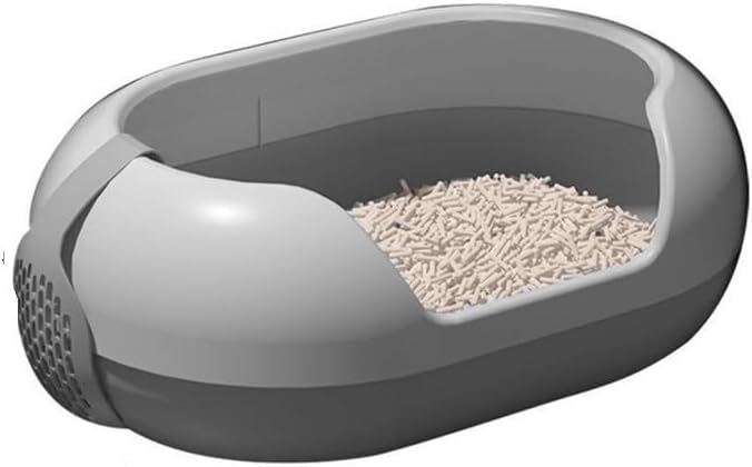 Pet Supplies, Large Cat Litter Box for Big Cats & Rabbits, Anti-Splash(Gray)