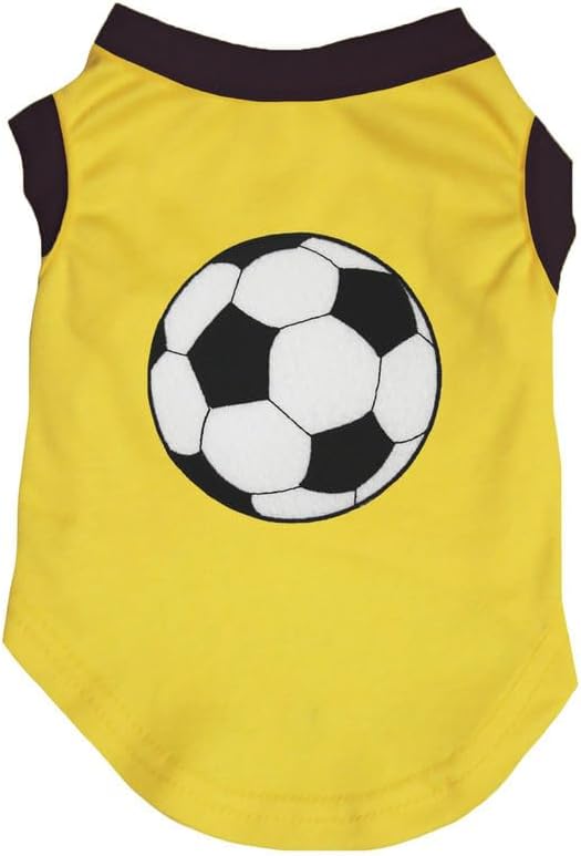 Petitebella Soccer Dog Shirt - Sporty Puppy T-Shirt with Soccer Ball, Breathable Soft Cotton Pet Clothes for Small Dogs Cats, Lightweight Summer Vest Apparel for Game Day Training (Yellow, X-Small)
