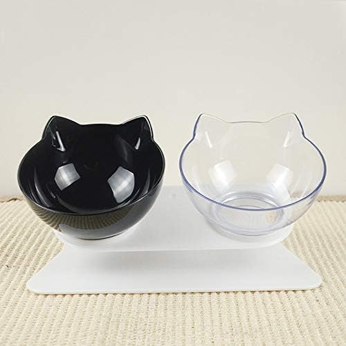 Cat Double Bowl Dog Non-Slip Food with Raised Stand Feeding & Watering Supplies Pet(Black and White)