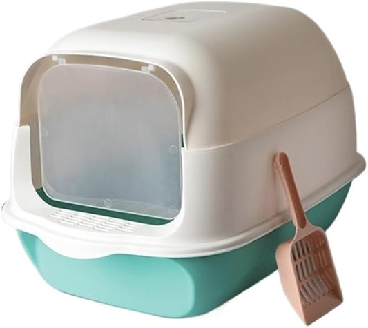 Pet Supplies, Large Enclosed Cat Litter Box with Lid & Scoop,Blackout Privacy Design(Green)