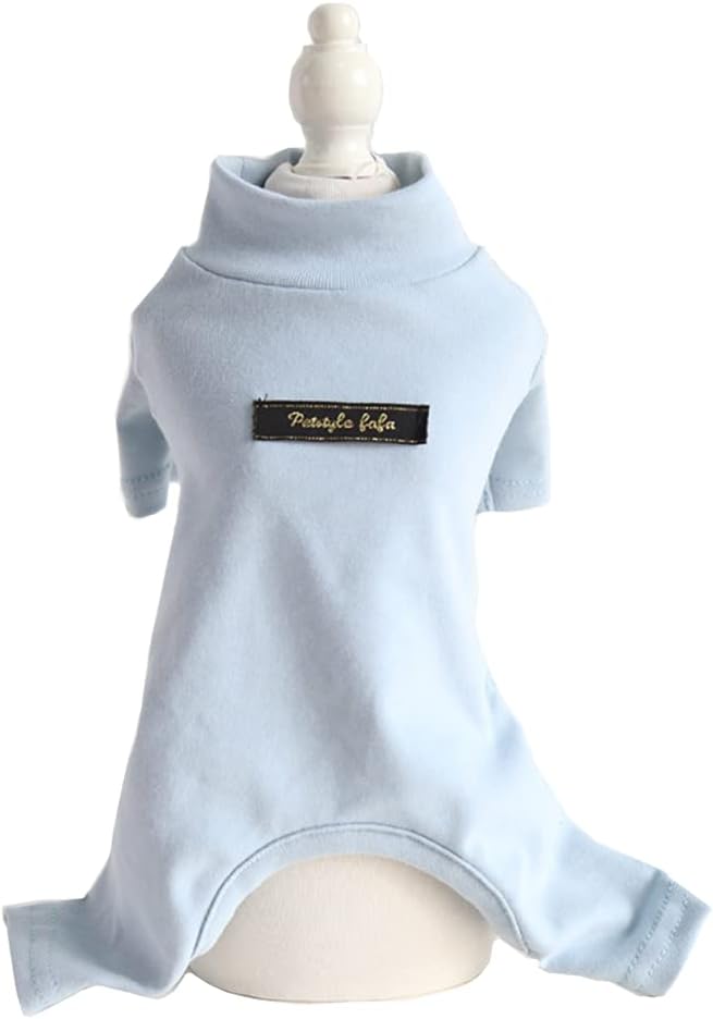 Hdwk&Hped Soft Cotton Dog Pajamas for All Seasons, Striped Pet Bottoming Jumpsuit for Small Dog Cat Puppy (#3, Solid Style - Blue)