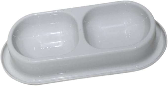 Cat Feed Bowl Drinking Feeding Dish Function Nonslip PP Material Easy to Clean Suitable for Cats Dogs, Light Gray