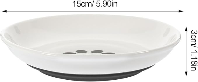 3pcs Ceramic Cat Food Bowls Set with Shallow Round Dish Design, Non-Slip Silicone Base, Black Silicone Paw Print, for Indoor Cats Feeding and Watering