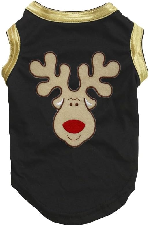 Petitebella Reindeer Face Puppy Dog Shirt (Black/Bright Gold, XXX-Large)
