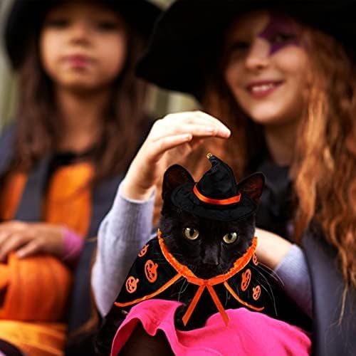 Cute Pet Halloween Wizard Costume with Hat, Cats Small Dogs Soft Clothes Outfit Witch Cape, Pets Costume Apparel Cosplay Clothes for Cats Dogs Kitten Puppy Small Animals, for Halloween Magic Cosplay