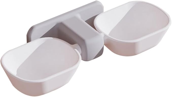 Balacoo Wall-Mounted Pet Feeder Double Bowl with Neck Protection, Plastic Cat and Dog Food Container, White with Adhesive, Suitable for Feeding and Watering Pets