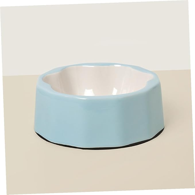 Luxshiny Tilted Ceramic Pet Bowl with Blue Animal Paw Print, Small Slanted Cat and Dog Food Dish for Indoor Feeding and Watering Supplies