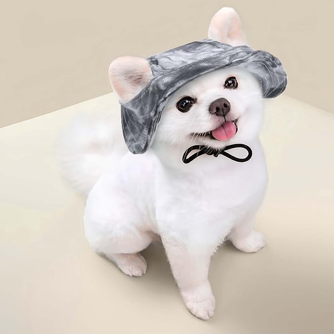 Summer Sun Hat for Dogs & Cats - Adjustable Buckle Fisherman Cap, Breathable UV Protection Pet Hat, Anti-Slip Sunshield Hat for Small Medium Large Pets (Black, Large)